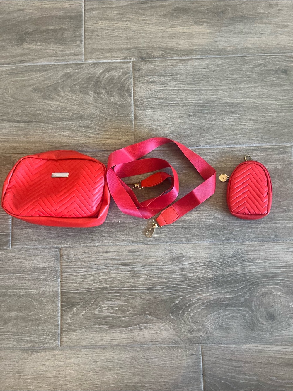 Quilted Hot Pink Crossbody Set with Detachable Strap and Coin Pouch